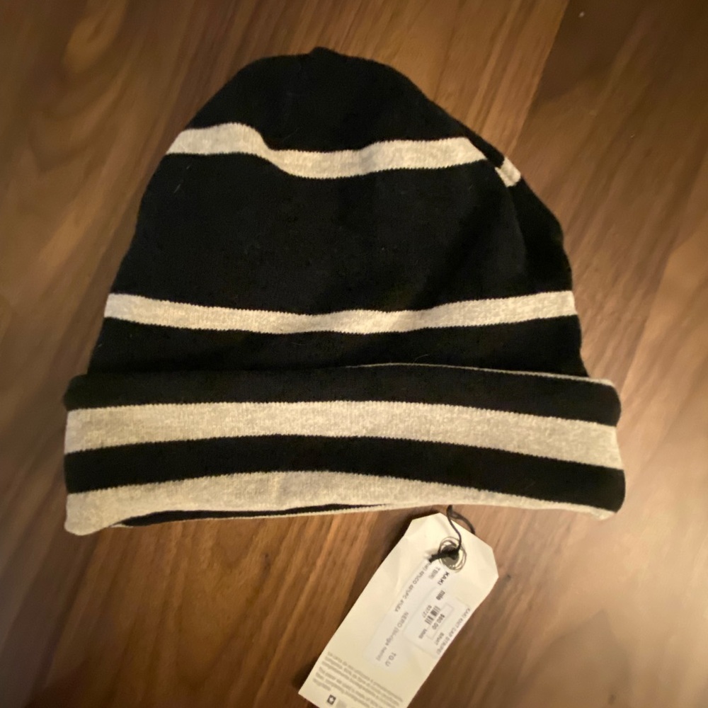 Mama b "kaki" black tan stripe beanie hat NWT